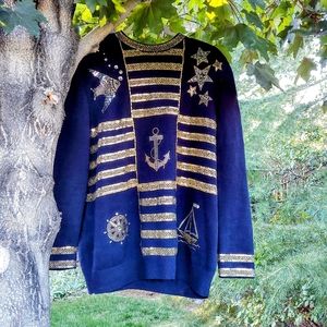 NWOT!! St. John navy and gold nautical sweater, 12